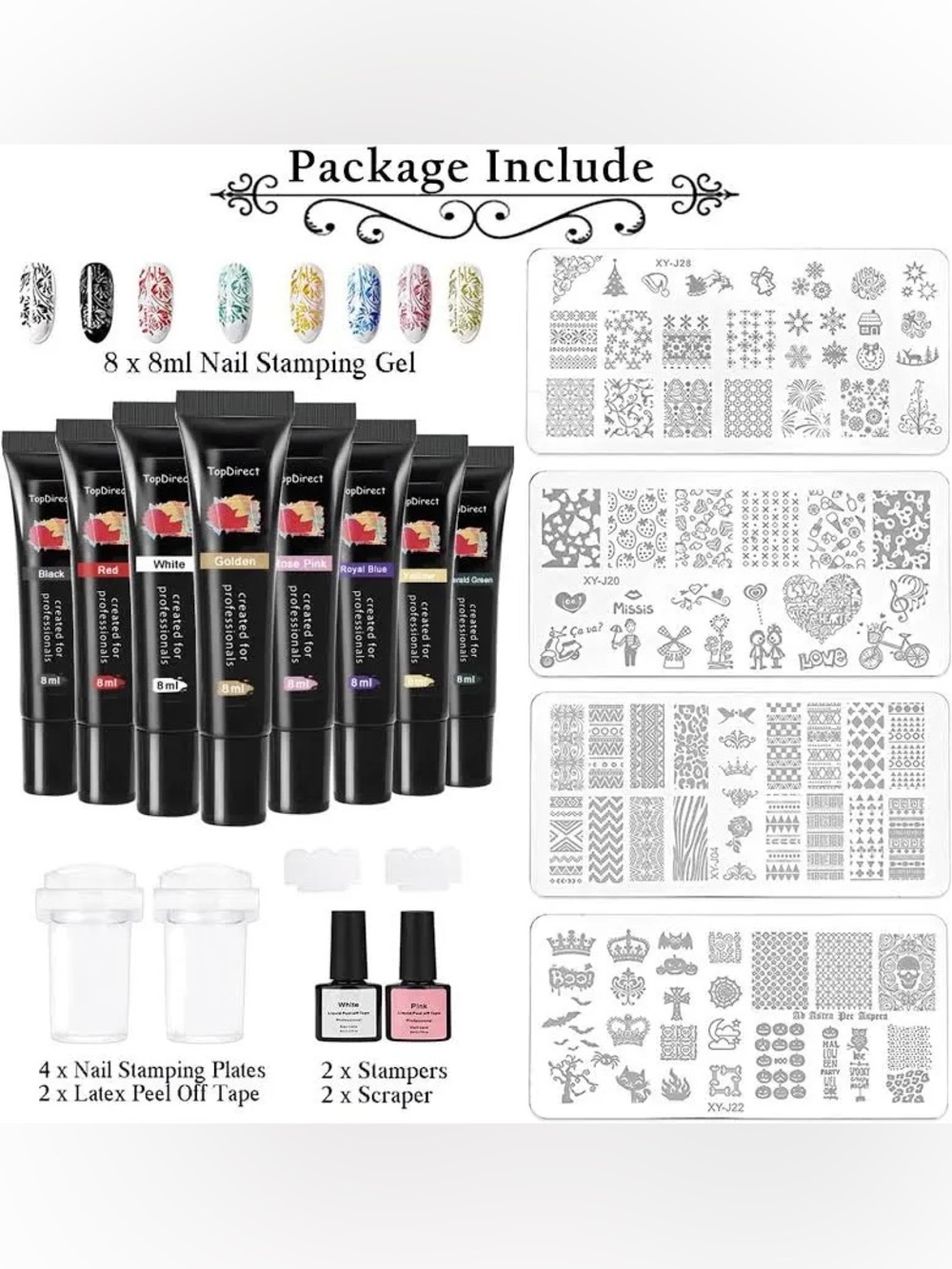 TopDirect 8 Colors Nail Stamping Gel
Polish 8ml + 4pcs Nail Stamp
Templates …